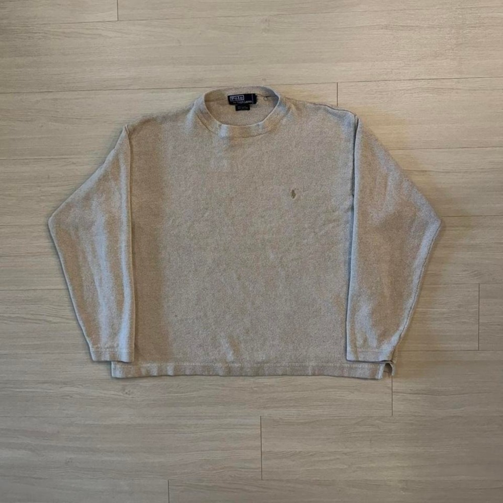 90's Polo Ralph Lauren Linen Crewneck Sweatshirt Men's Size Large Beige Linen